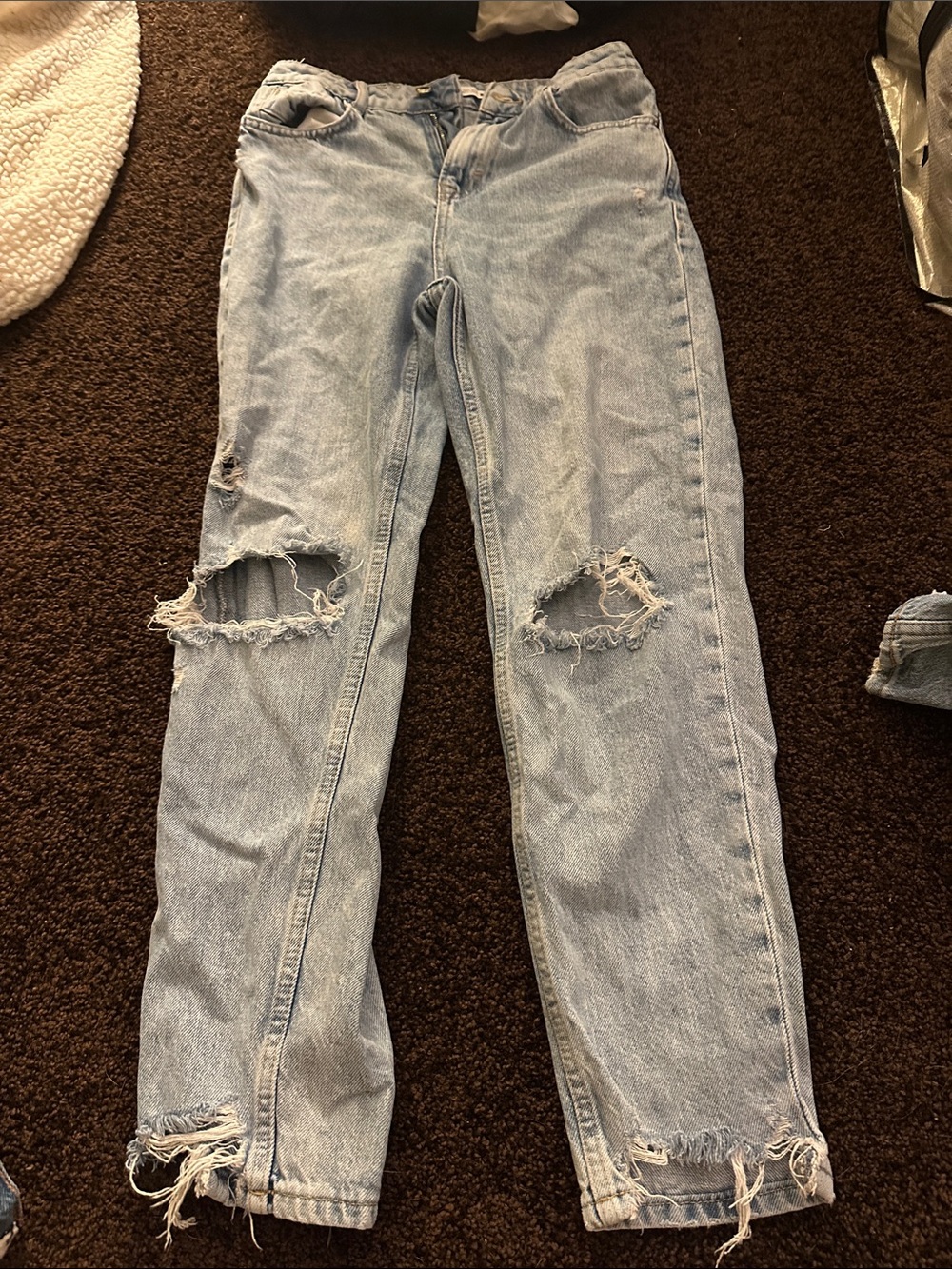 Zara Light Blue Straight-Leg Distressed Jeans